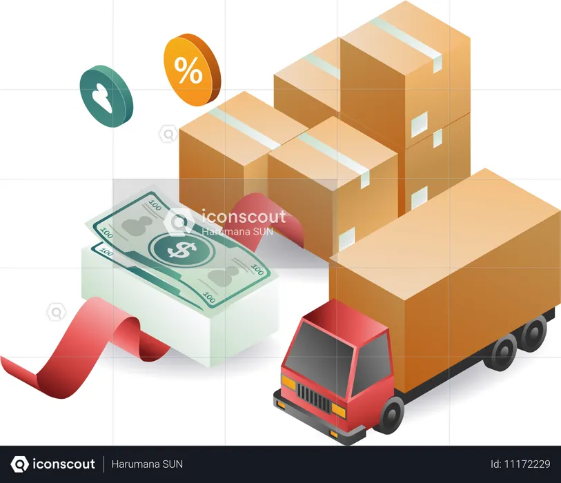 Fornecimento de dinheiro para envio de encomendas  Ilustração