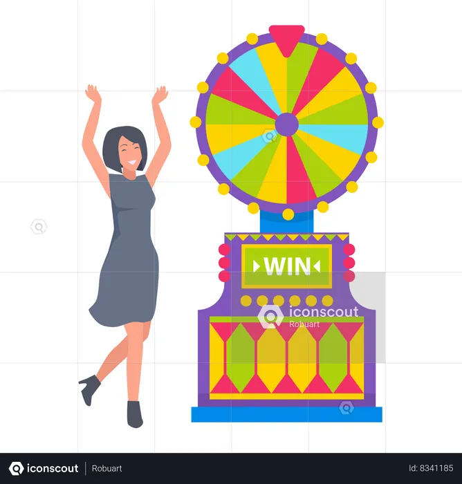 Fortune Wheel and Winner Lady  Illustration