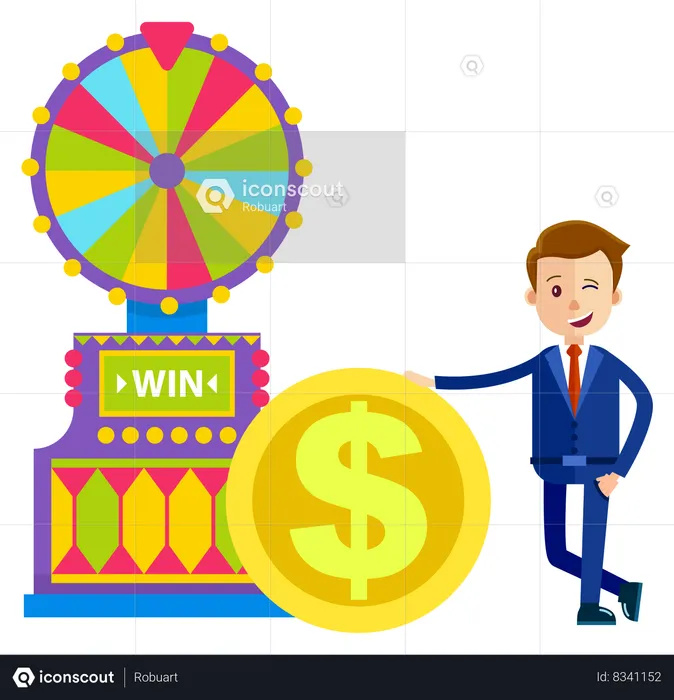 Fortune Wheel Gambler Money Dollar Coin  Illustration
