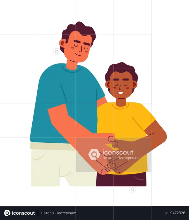Foster parent embracing preteen boy  Illustration