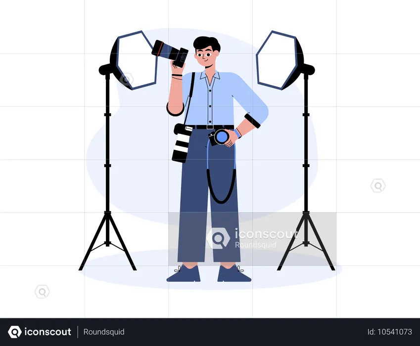 Fotógrafo masculino haciendo sesión de fotos  Ilustración