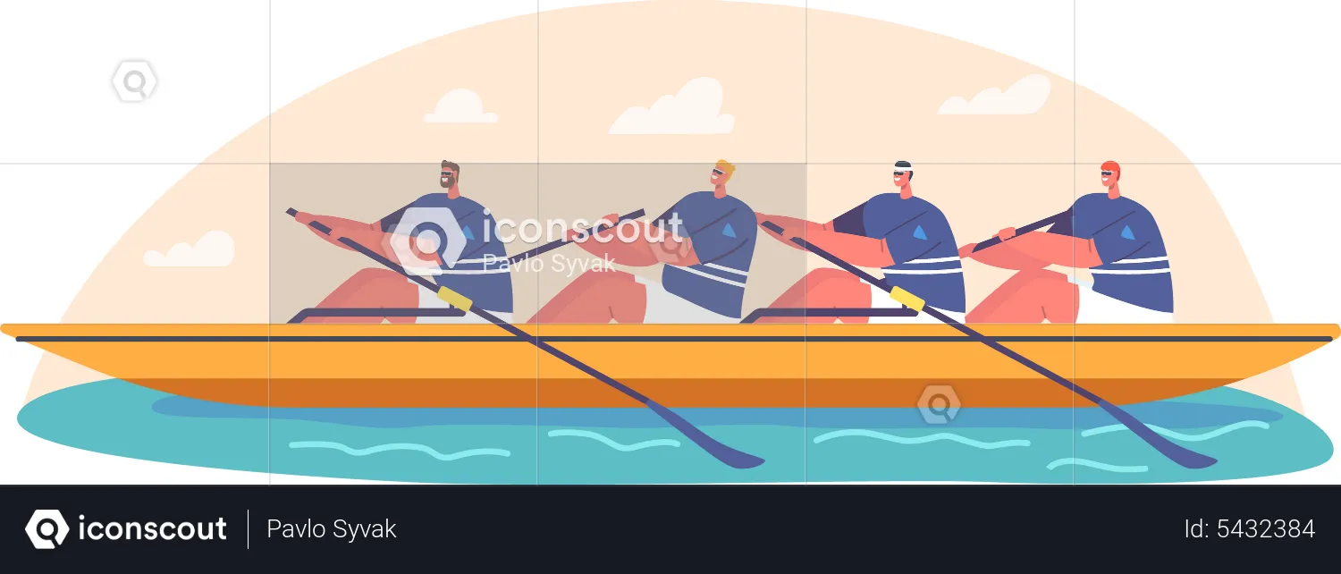 Four athletes taking part in rowing competition  Illustration