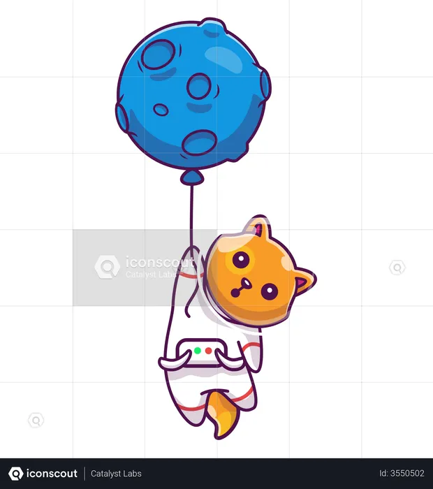 Fox astronaut holding balloon  Illustration