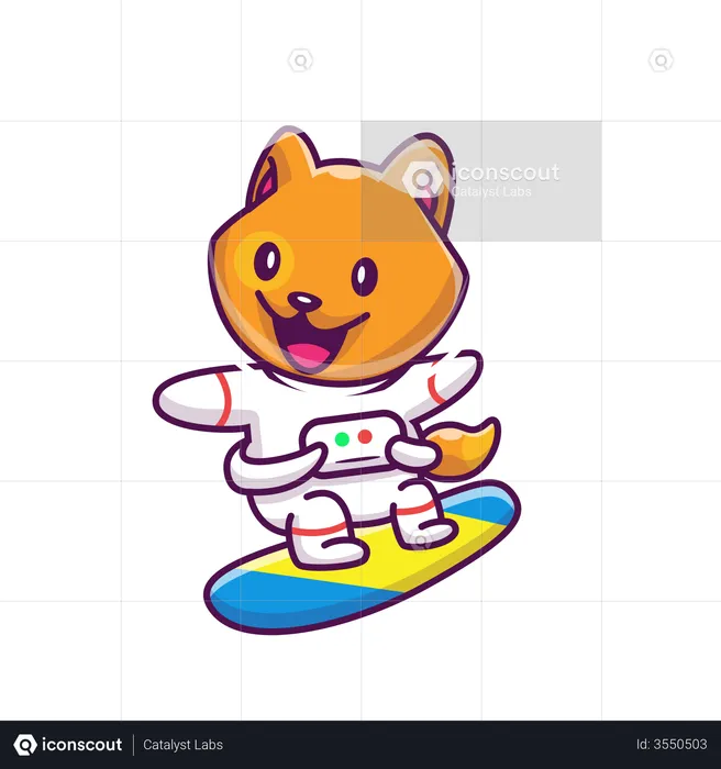 Fox astronaut on skateboard  Illustration