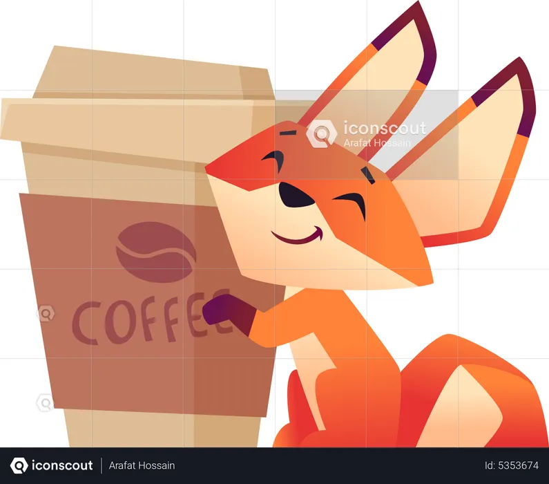 Fox holding coffee cup  Illustration
