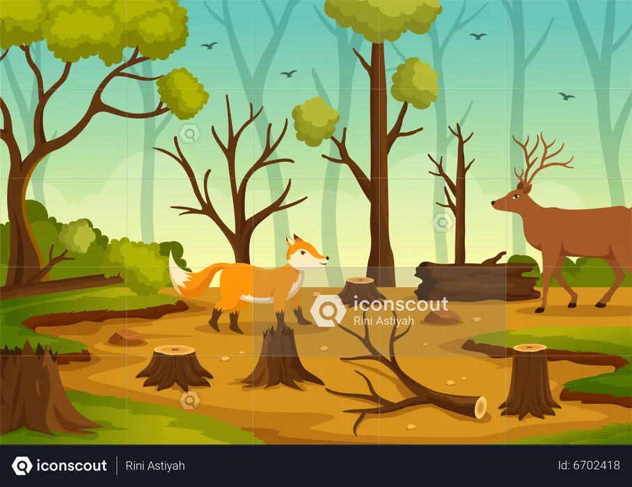 Fox inside jungle  Illustration