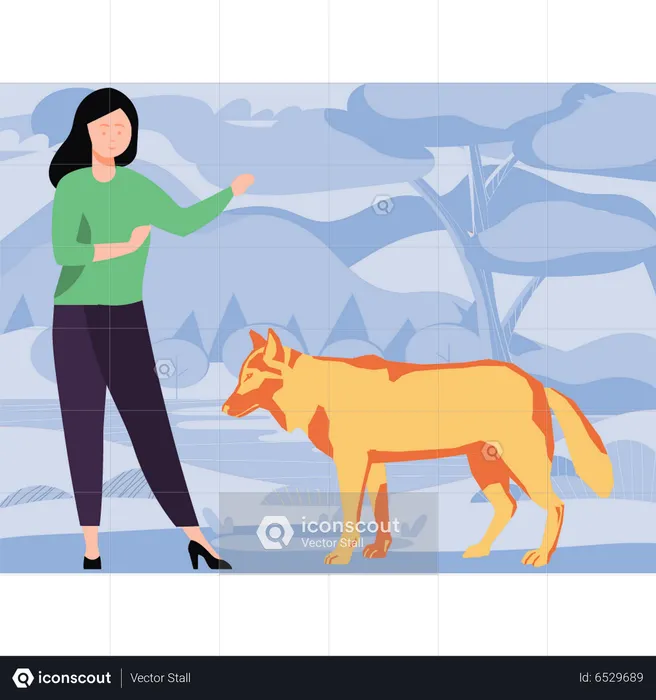 Fox stands next to girl  Illustration