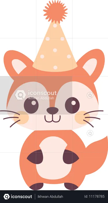 Fox wearing birthday hat  Illustration