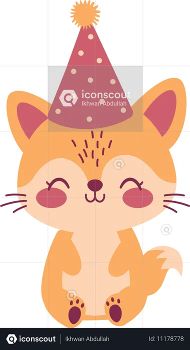 Fox wearing birthday hat  Illustration