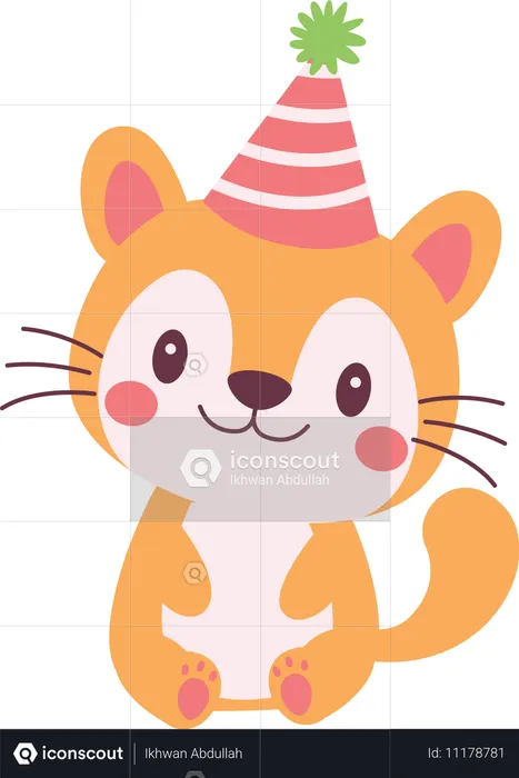 Fox wearing birthday hat  Illustration