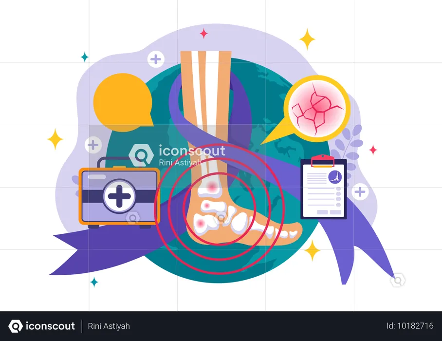 Fracture de la jambe et boîte médicale  Illustration