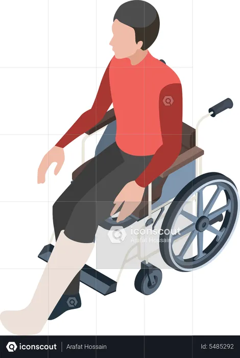 Fractured leg man sitting on wheelchair  Illustration