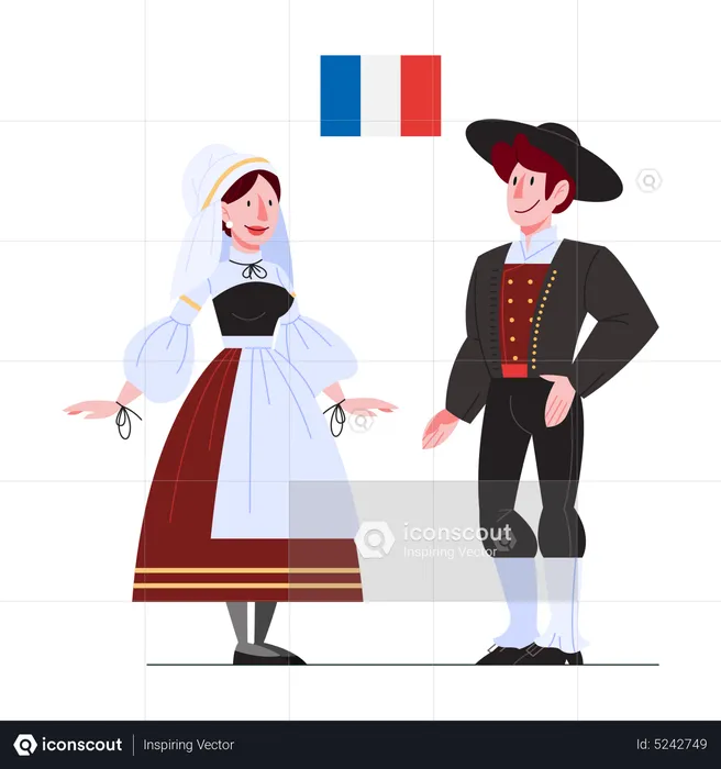France citizen in national costume with a flag  Illustration