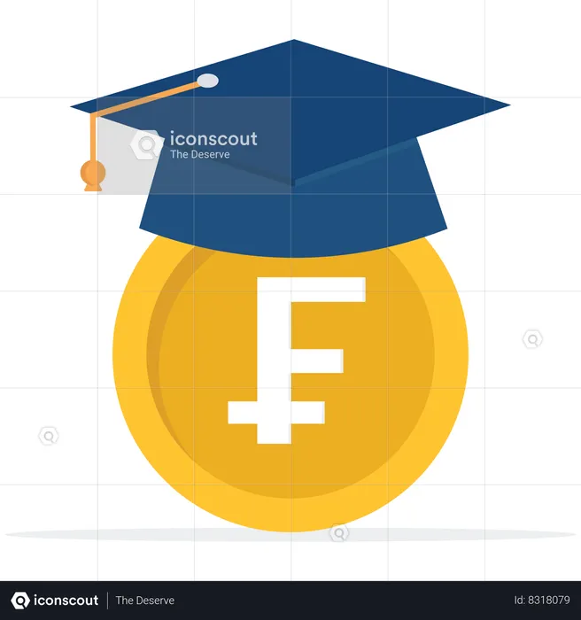 France money coin with mortarboard graduation cap and certificate  Illustration