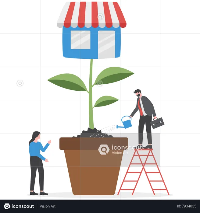 Franchise shop business with growth tree  Illustration