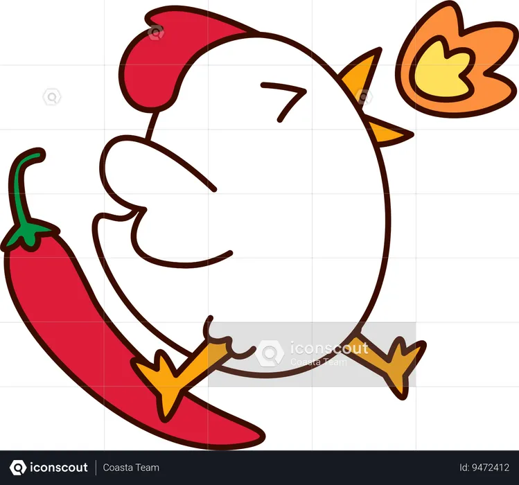 Frango fofo com pimenta vermelha  Ilustração