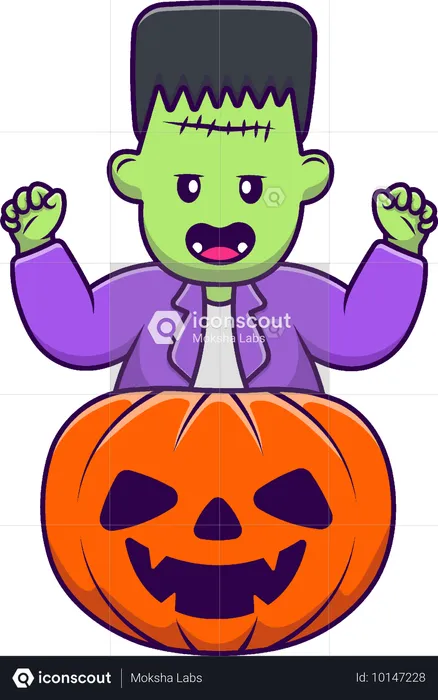 Frankenstein With Pumpkin Halloweeen  Illustration