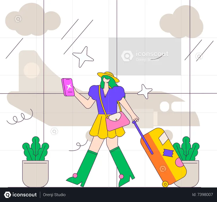 Frau am Flughafen  Illustration