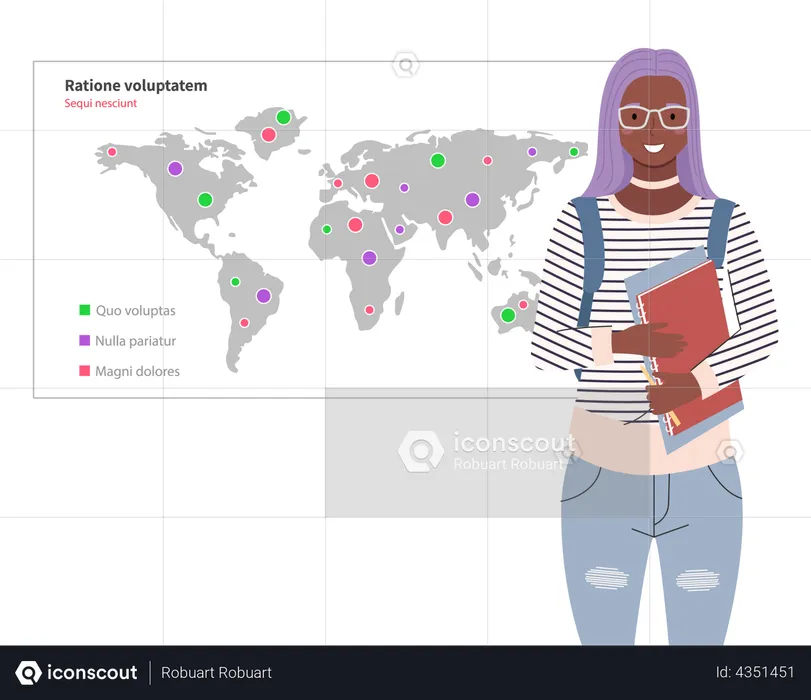 Frau analysiert digitalen Bericht mit Statistiken  Illustration