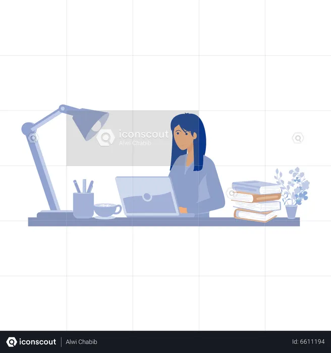 Frau arbeitet am Laptop  Illustration