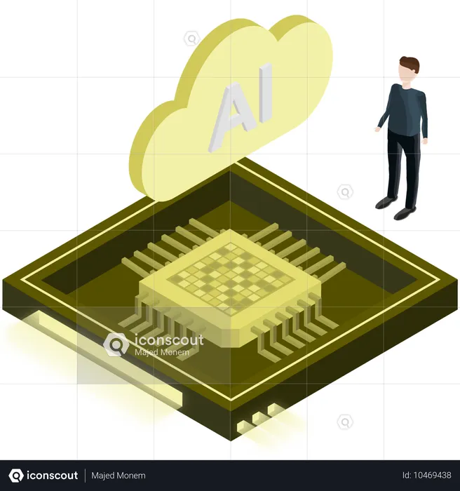 Frau arbeitet an Cloud-basiertem KI-Chip  Illustration