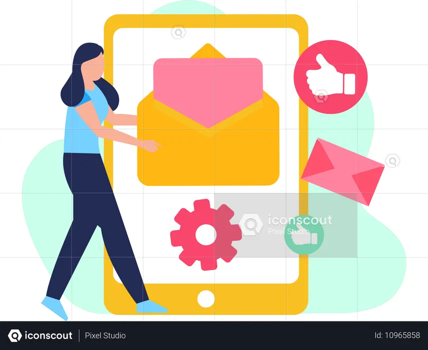 Frau arbeitet im E-Mail-Marketing  Illustration