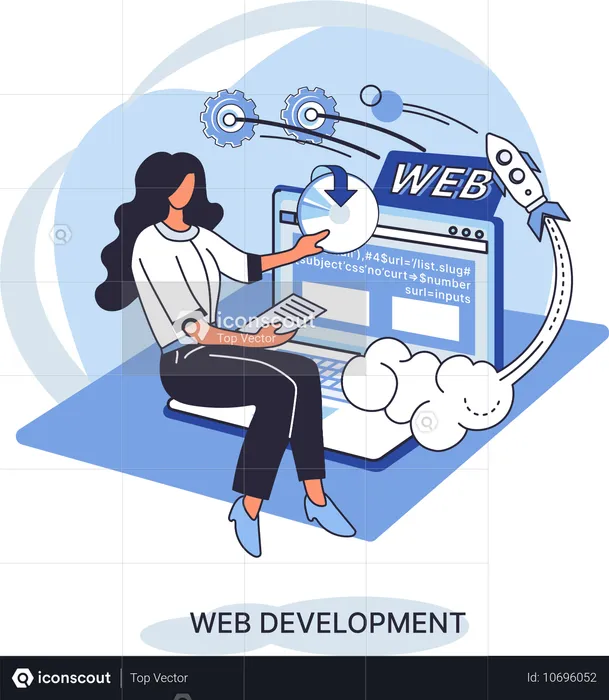 Frau arbeitet an Webentwicklung  Illustration