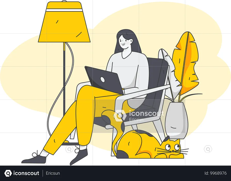 Frau arbeitet zu Hause am Laptop  Illustration