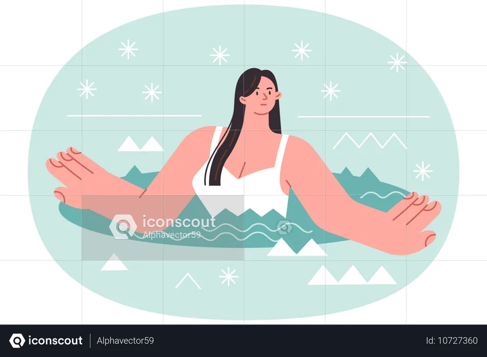 Frau badet im Wasser bei Schneefall  Illustration