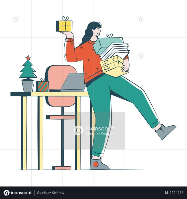 Frau beendete ihre Arbeit am Weihnachtstag  Illustration