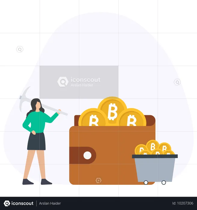 Frau beim Bitcoin-Mining  Illustration