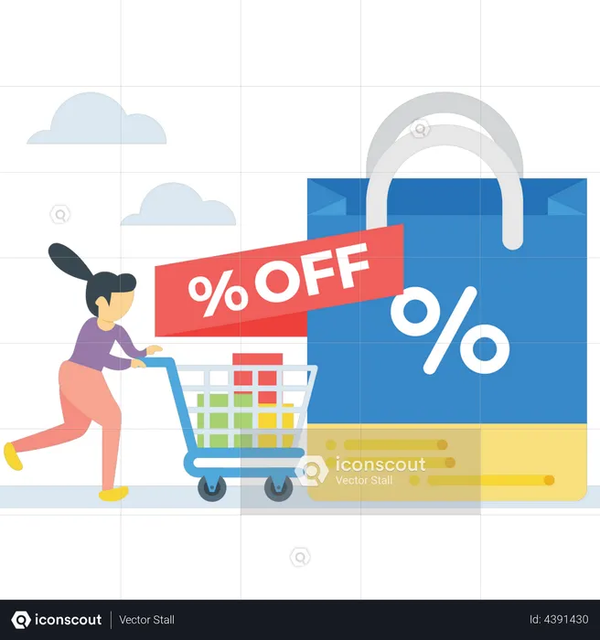 Frau beim Einkaufen im Black Friday Sale  Illustration