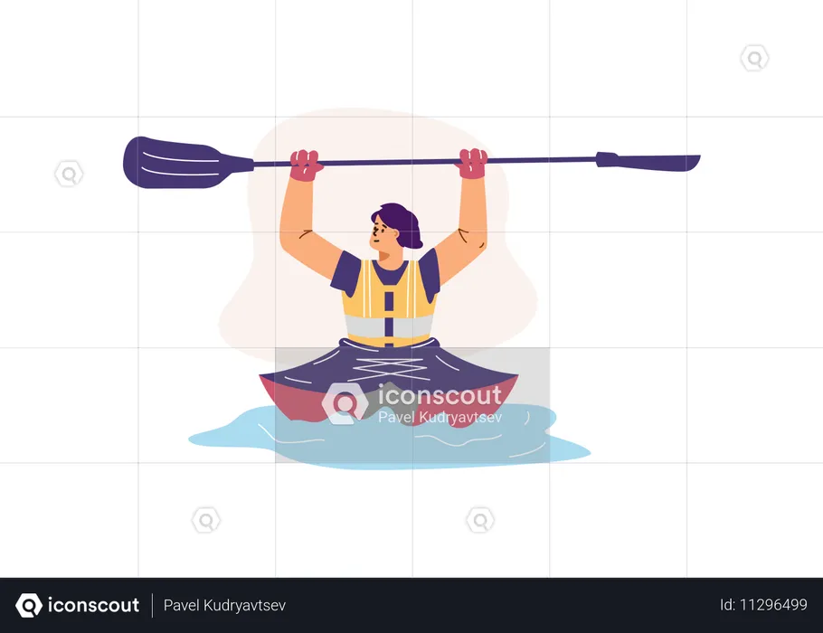 Frau beim Kajakfahren auf dem Wasser  Illustration