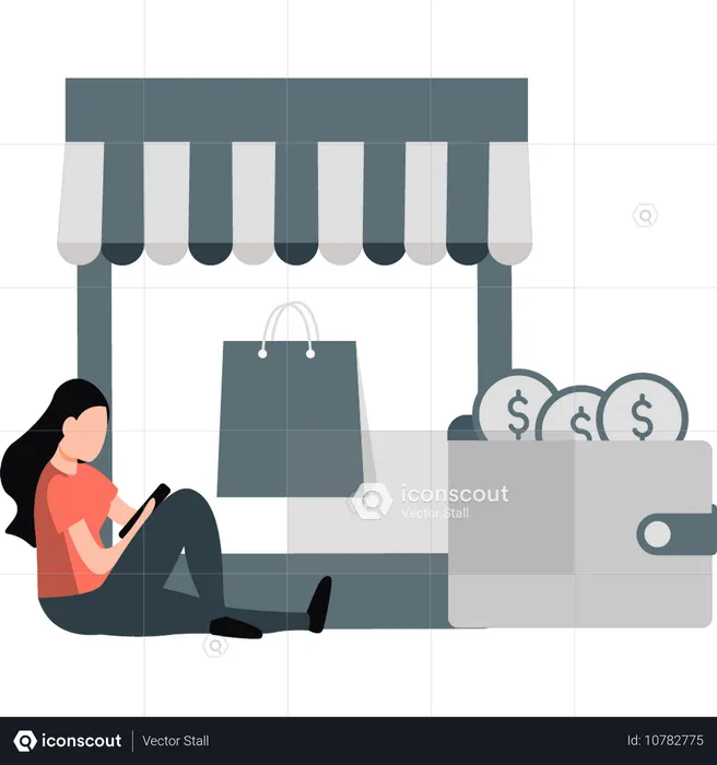 Frau beim Online-Shopping  Illustration