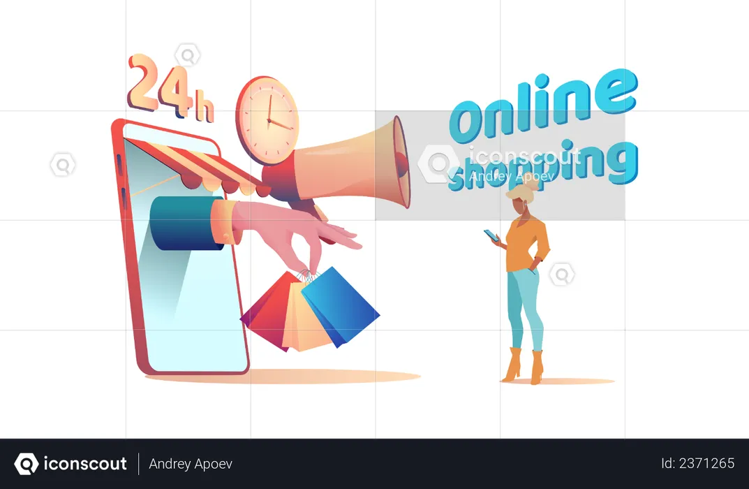 Frau beim Online-Shopping  Illustration