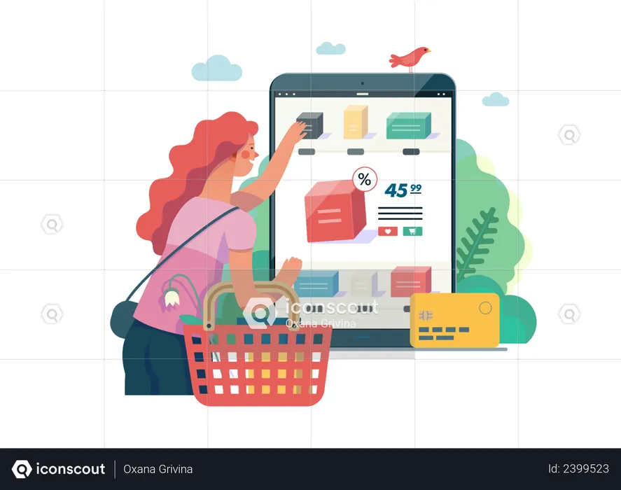 Frau beim Online-Shopping  Illustration