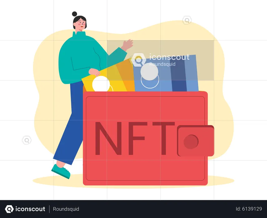 Frau benutzt NFT-Wallet  Illustration