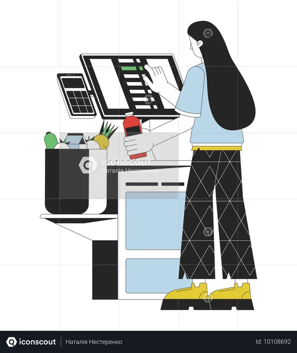 Frau nutzt Self-Checkout-Terminal  Illustration