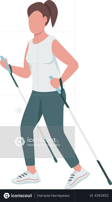 Frau mit Trekkingstöcken beim Trailrunning  Illustration