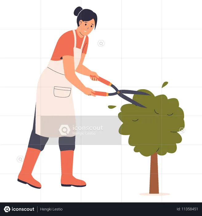 Frau beschneidet Baum  Illustration