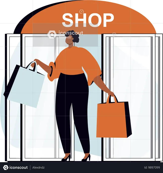 Frau besucht Bekleidungsgeschäft  Illustration