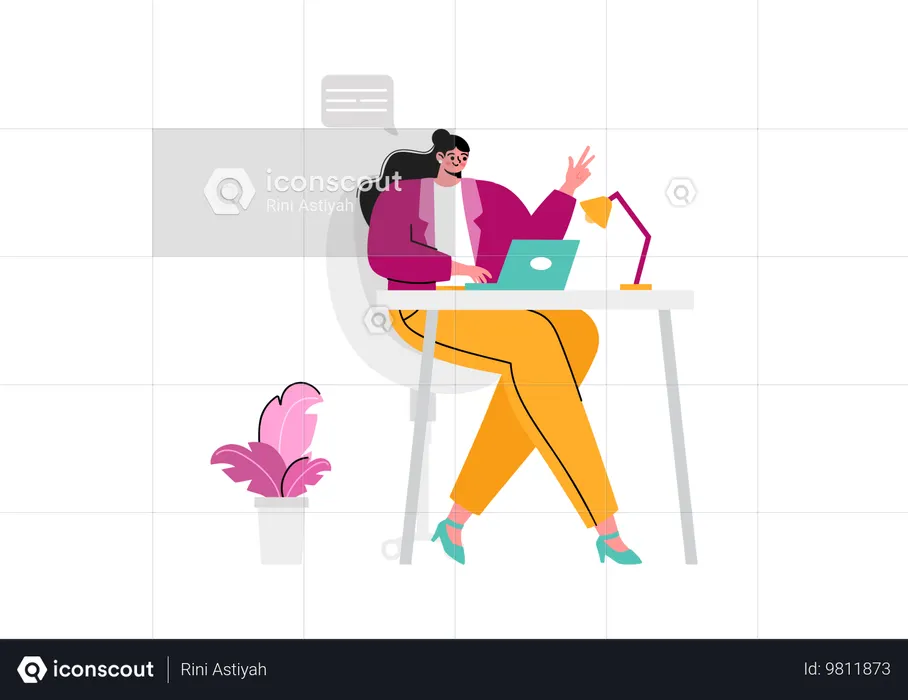 Frau besucht Einwanderungsberaterin am Laptop  Illustration