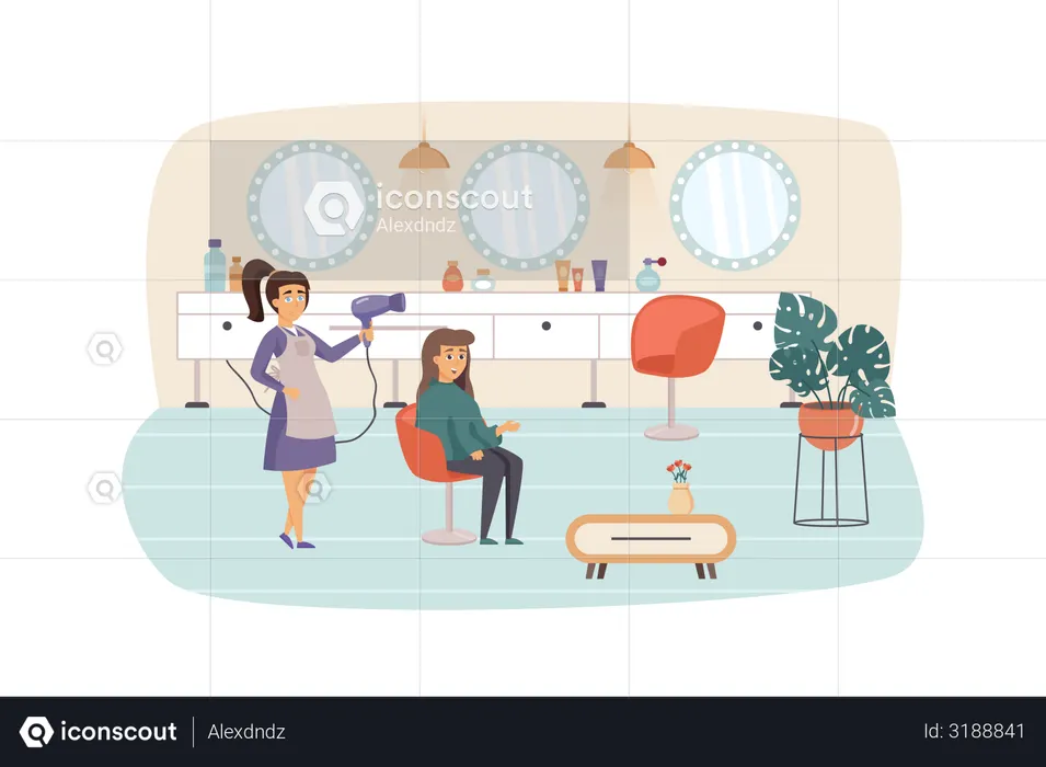 Frau besucht Schönheitssalon  Illustration