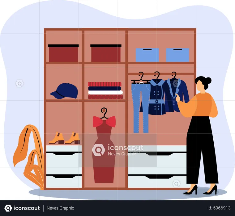 Frau besucht Stoffgeschäft  Illustration