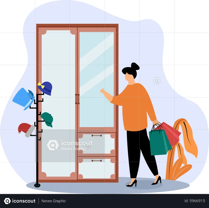 Frau besucht Stoffgeschäft  Illustration