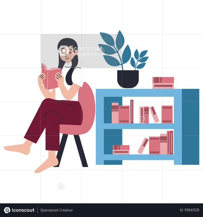 Frau besucht täglich die Bibliothek  Illustration