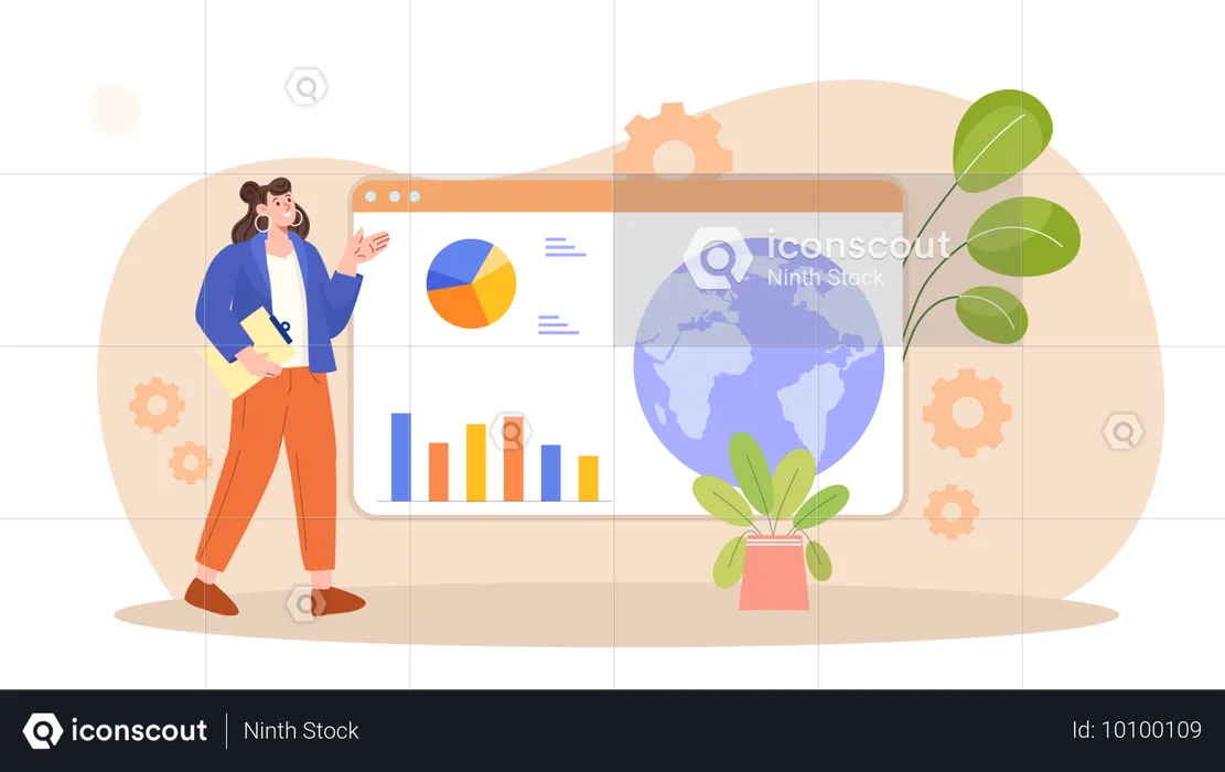 Frau betrachtet globale Umweltstatistiken  Illustration