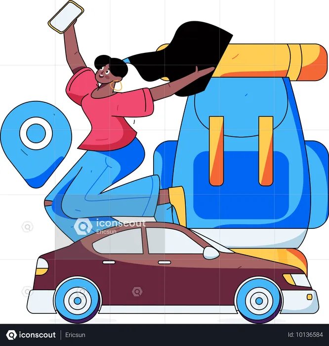 Frau bucht Taxiservice online  Illustration