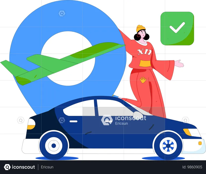 Frau bucht online ein Taxi für Fahrt  Illustration