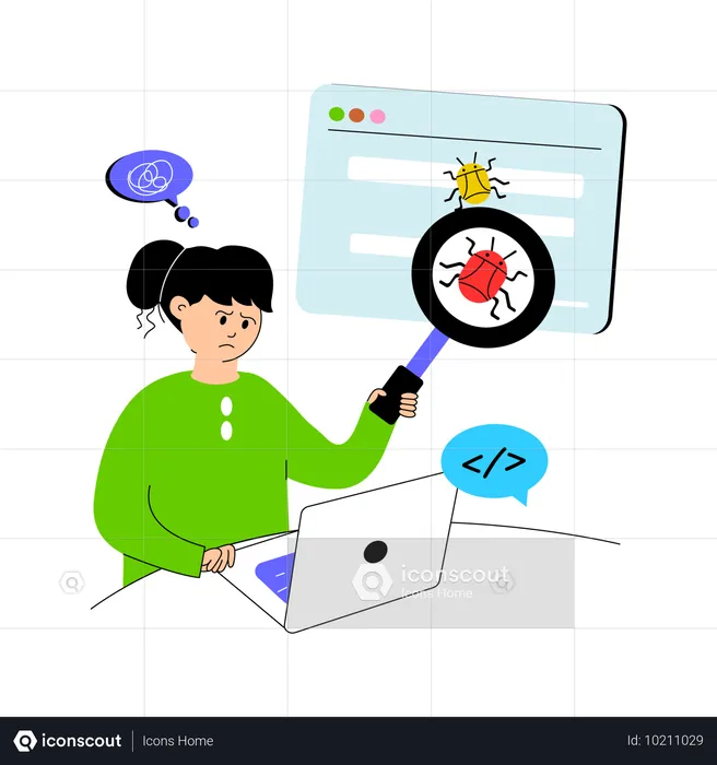 Frau debuggt Software  Illustration